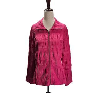 Christopher & Banks Pink Full‎ Zip Jacket Embroidered Ruched Cotton Blend Size L